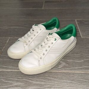 Tory Burch Sport Chevron Sneakers Lace Up White Green Leather Women’s Size 9M